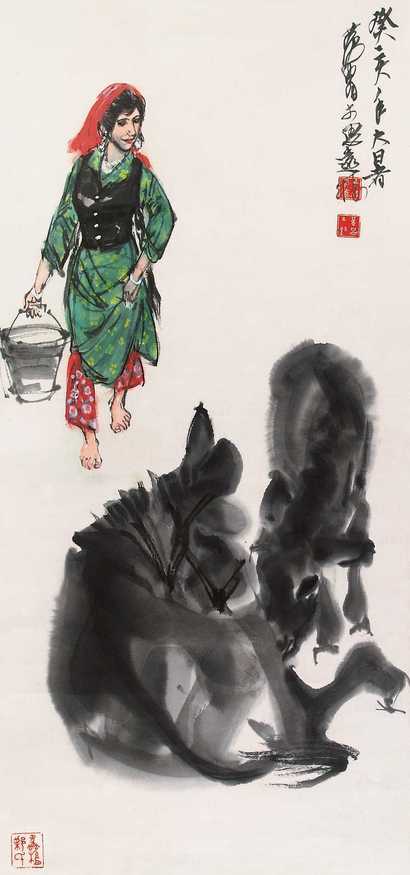黄胄 1983年作 少女驴 镜心